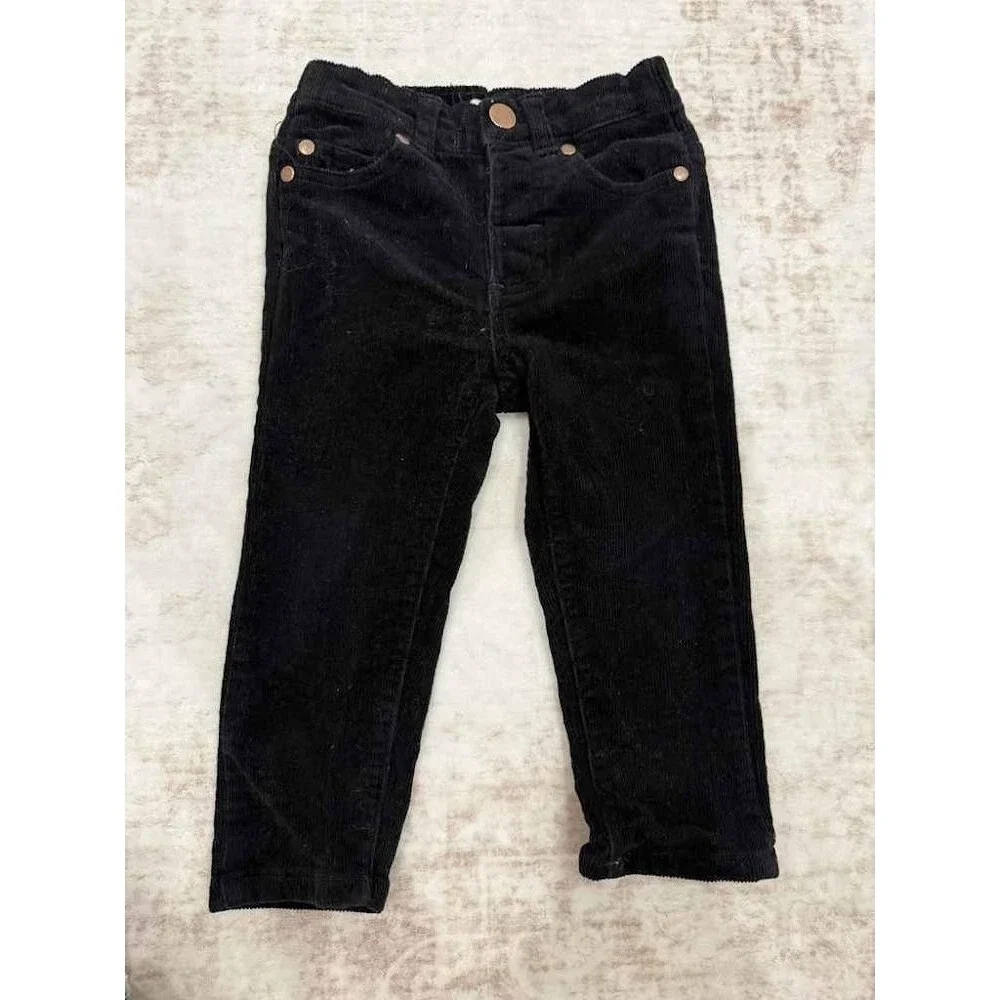 🍂 Stitch & Stone Black Corduroy Elastic Waist Toddler Pants Trousers 2T